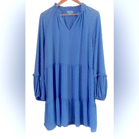 CeCe Dresses & Skirts - CeCe periwinkle blu clip dot tiered lined dress w elastic sleeves SZ XL